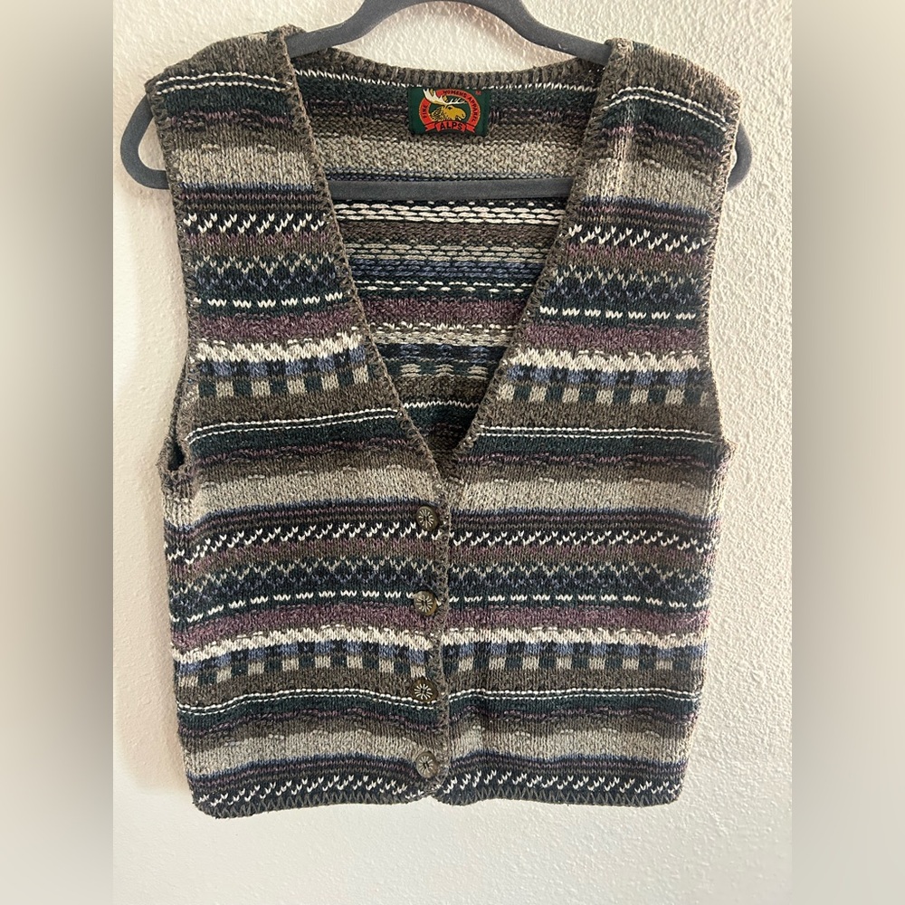 Vintage Alps Fair Isle Earth Tones Cottagecore Cotton Sweater Vest Womens M